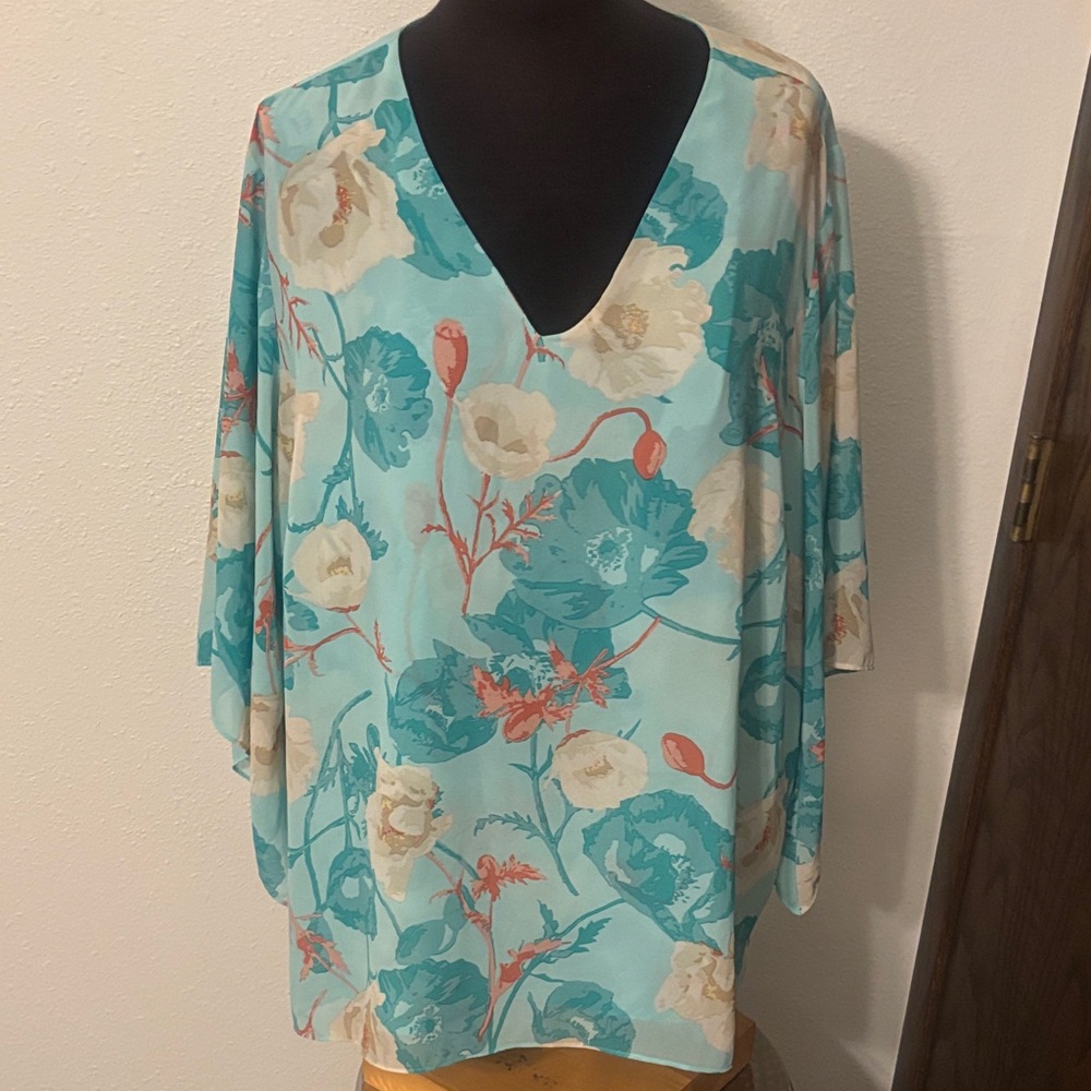 Belle by Kim Gravel Floral Print Kimono Sleeve Pullover Top size 2X